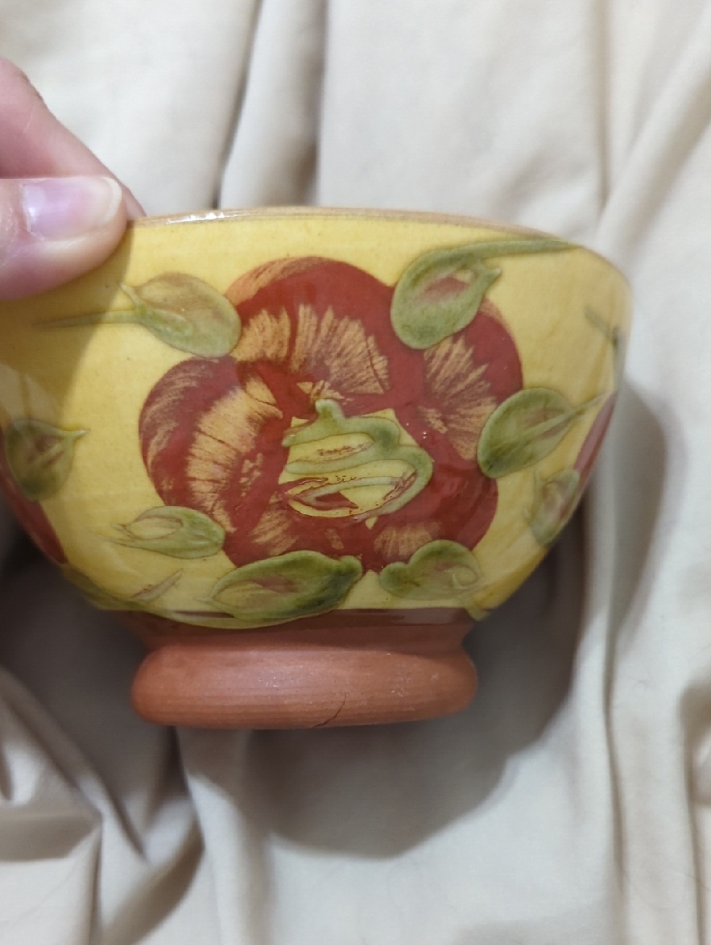 Vintage T Comme Terre French Hand Painted Floral Art Pottery Bowl Made in France